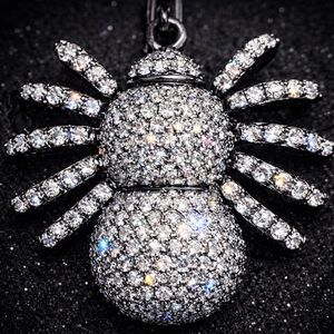 Spider Micro Pave Set Cz Diamond Black Animal Pendant statement chain Necklace